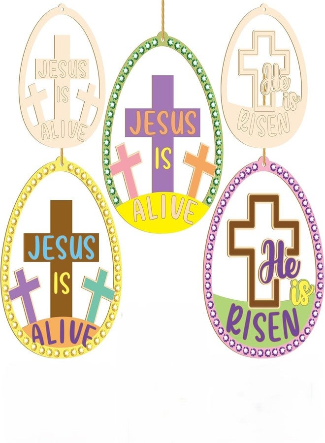 Cliths 20Pcs Easter Wooden Egg Ornaments for Painting Kids DIY Craft Kit He is Risen Jesus is Alive Christian Religious Easter Decorations with Gem Stickers (13.5cm x 10.8cm) - Image 1